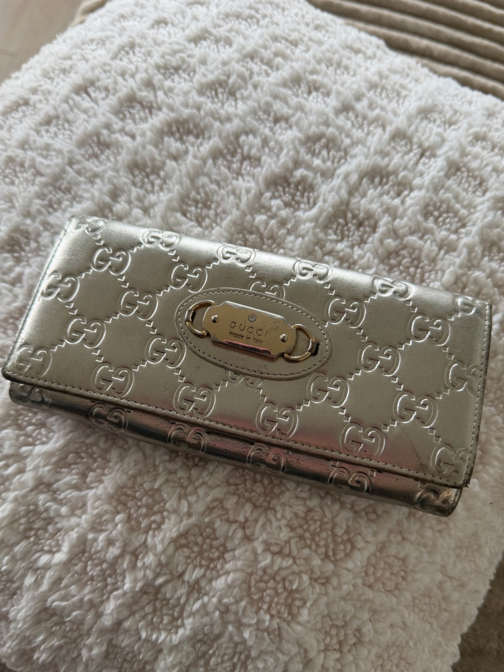 Vintage Gucci Metallic Silver GG Embossed Phone Wallet Case